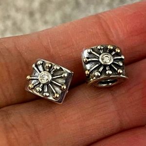PAIR of Pandora charms  two tones silver and 14K retired retired like ne…
